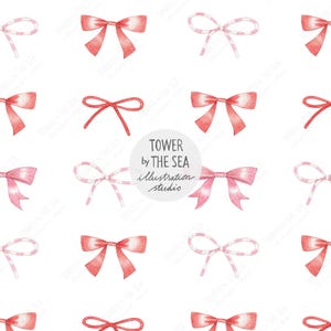 Bowties Seamless Pattern Red & Pink on White, Handmade Illustrations (Digital Download)