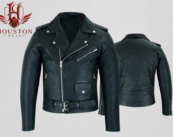 Classic Marlon Brando Perfecto Style Asymmetrical Black Real Leathers Biker Jacket, Vintage Greaser Rockabilly Everyday Wear