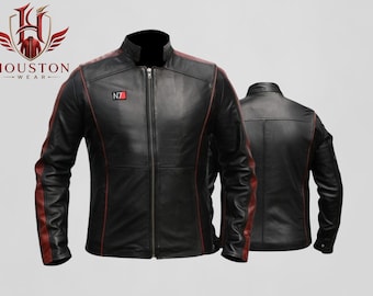 Mass Effect 3 N7 Commander Shepard Alliance Military Armor Premium Biker Leather Jacket, Epic Sci-Fi Video Game Cosplay Costume Outerwear