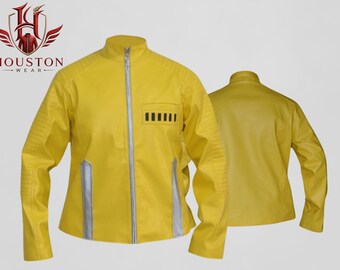 Star Wars A New Hope Luke Skywalker Yavin Medal Ceremony Yellow Real Leather Bomber Jacket, Sci-Fi Hero Cosplay Costume Outerwear