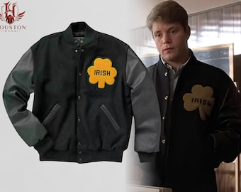 Notre Dame Fighting Irish Rudy Movie Sean Astin Classic Varsity Letterman Bomber Jacket, Underdog Football Hero Cosplay Costume Outerwear