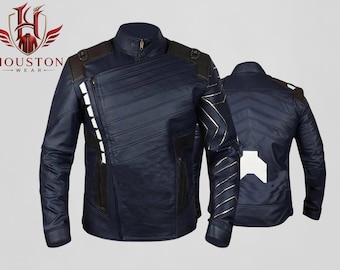 Marvel Avengers Infinity War Bucky Barnes White Wolf Wakanda Battle Real Leather Jacket, Winter Soldier Superhero Cosplay Costume Outerwear