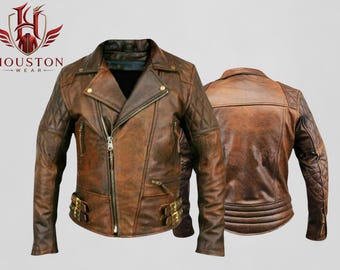 Premium Mens Classic Vintage Cafe Racer Genuine Leather Motorcycle Rider Biker Jacket, Everyday Casual Streetwear Capsule Wardrobe
