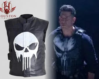 Marvel The Punisher Movie Frank Castle Thomas Jane Tactical Skull Real Leather Vest, Vigilante Antihero Cosplay Costume Outerwear