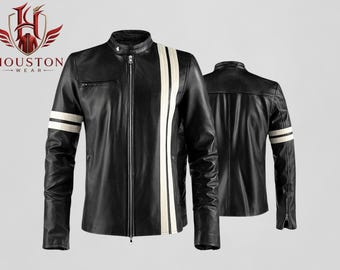 Driver San Francisco Video Game Detective John Tanner Black Racer Real Leather Jacket, Undercover Cop Cosplay Costume Outerwear