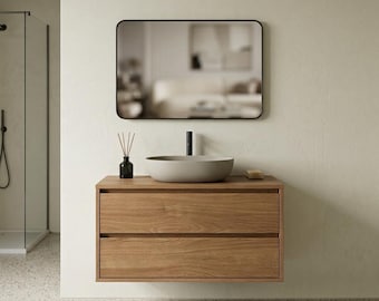 Moderner Schwarzer Metall Wandspiegel 70 x 50 cm | Horizontaler und vertikaler Badezimmerspiegel