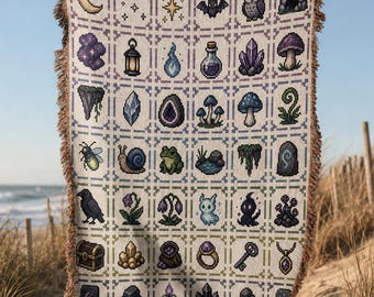 Handwoven Cotton Tapestry, Stardew Valley Blanket, Pixel Farm Throw, Garden Lover Gift, Cottagecore Decor, Retro Gaming Wall Hanging