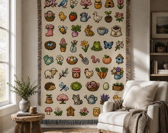 Woven Wall Art, Stardew Valley Gift, Pixel Farm Tapestry, Cottagecore Home Decor, Gaming Room Decor, Retro Farm Style Throw