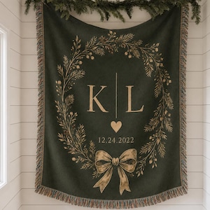 Personalized Couple Monogram Blanket, Initials & Date Wedding Throw, Cotton Anniversary Gift, Custom Wedding Keepsake