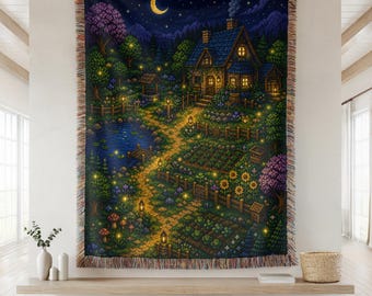 Stardew Valley Blanket, Pixel Farm Woven Throw, Cottagecore Gift, Gaming Blanket, Stardew Valley Merch, Gift for Gamer Boyfriend