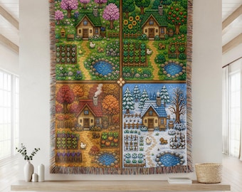 Stardew Valley Gift for Him, Pixel Woven Blanket, Cottagecore Throw Blanket, Gamer Birthday Gift, Custom Woven Blanket, Cozy Gaming Gift