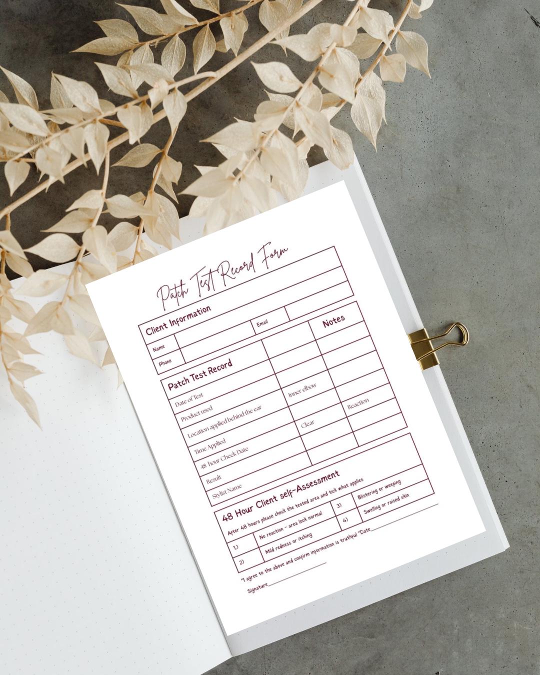 Patch Return Sheet.pdf Patch Test Record Form |printablea4 Pdf|hair Colour Client Form Uk - Etsy