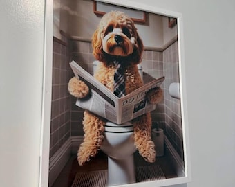 Custom Dog Portrait, Funny Bathroom Wall Art, Pet Lover Decor (Digital Download)
