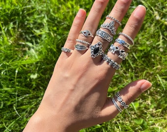 14pcs Boho Silver Ring Set Vintage Style Ring Bundle Stackable Ring Set