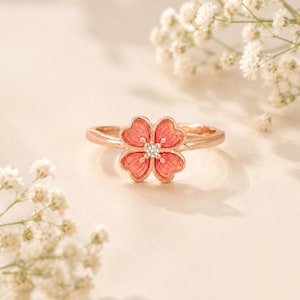 Blommig Spinnerring Dam, Justerbar Sakura Ångest, Rosa Fidget, Körsbärsblom ADHD Smycken - Lys