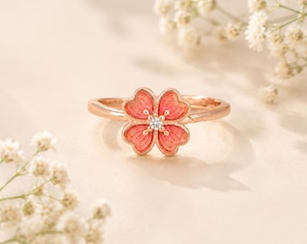 Bague tournante florale pour femme, ajustable Sakura contre l'anxiété, rose anti-stress, bijoux fleur de cerisier pour TDAH - Lys