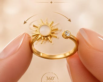 Anello antistress Sun Spinner per donna, anello solare girevole regolabile, gioiello antistress per ADHD, regalo per alleviare lo stress, anello antistress in oro - Sunshine