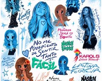 Karol G New Album PNG Bundle, No Me Arrepiento De Sentir Tanto Png, Latin Music Inspired Png, Blue Karol G Clipart, Karol G Shirt Png