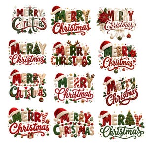 Christmas PNG Bundle Faux Yarn Crochet Merry Christmas Chunky Knit Holiday Coquette Santa Hat Christmas Tree Sublimation PNG 12 Designs
