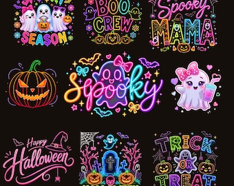 Neon Halloween Bundle Png, Retro Spooky Season Png, Boo Ghost Coquette Png, Pumpkin Halloween Png, Preppy Halloween Png Retro