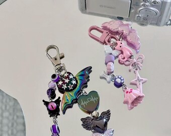 Personalized Y2K Pastel Goth Keychain, Jirai Kei Bag Charm, Kawaii Devil Eye Keychain, Fairy Grunge Purse Charm, Cute Gift