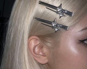 Y2K Silver Color Star Hair Clip Rhinestone Star Bobby Pin Harajuku Cyber Fairy Hair Accessory Grunge Rave Party Gift for Her