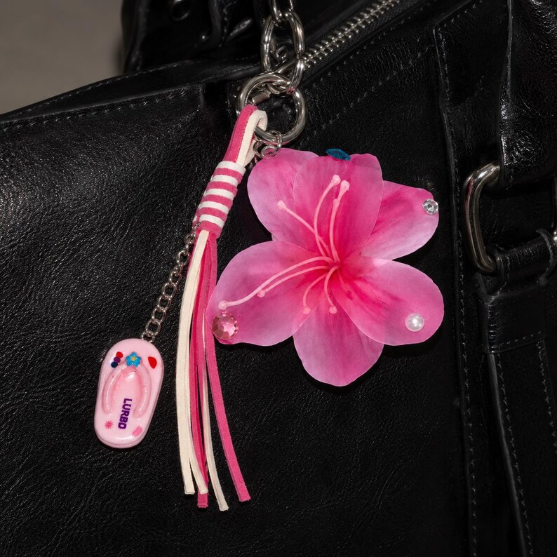 Y2K Cyberpunk Lily Orchid Flower Keychain, Personalized Name Bag Charm Gothic Floral Tassel Purse Pendant Fairycore Phone Charm Gift image 10