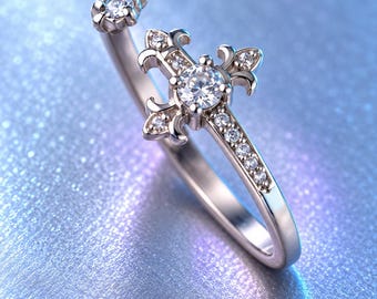 Cross Flower Ring, S925 Sterling Silver CZ Ring, Gothic Cross Ring, Y2K Punk Statement Ring, Unisex Couple Gift for Him Her