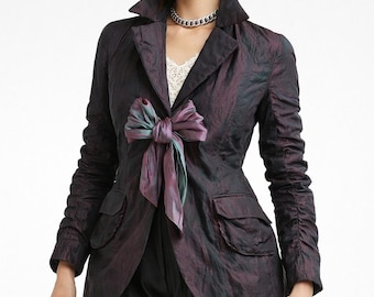 Veste événementielle à écharpe en taffetas fabrication pour soirée élégante VioletNoir S