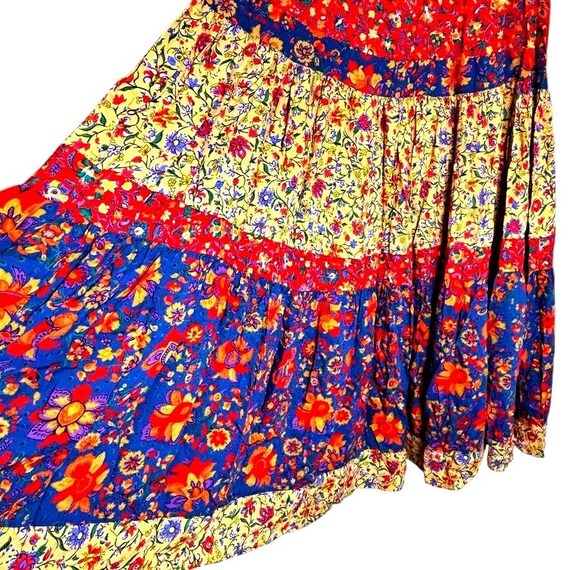 Vtg 80s Broom Skirt Maxi Sz M Florals Tiered Boho… - image 5