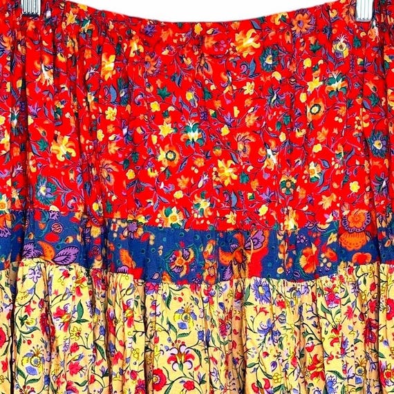 Vtg 80s Broom Skirt Maxi Sz M Florals Tiered Boho… - image 2