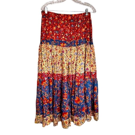 Vtg 80s Broom Skirt Maxi Sz M Florals Tiered Boho… - image 1