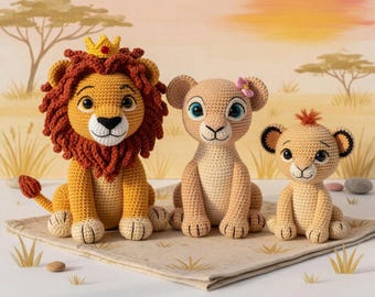 Pacchetto modello uncinetto Re Leone / Simba Nala Baby Simba Amigurumi PDF