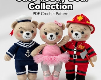 Schema facile per realizzare all'uncinetto un orsetto di peluche / Amigurumi marinaio, ballerina, pompiere (download PDF)