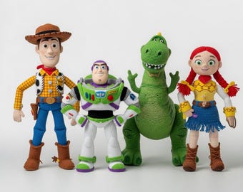 Pacchetto di schemi per uncinetto di Toy Story / Woody, Buzz, Jessie, Rex amigurumi da 35 cm (download in PDF)