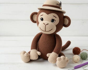 Schema per realizzare una scimmietta amigurumi all'uncinetto / Peluche safari da 30 cm (Download PDF)