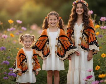Monarch Butterfly Wings Crochet Cardigan Pattern | Kids Oversized Boho Shrug (Digital Download)