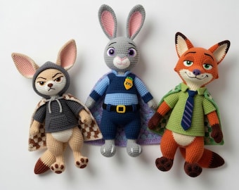 Schema PDF per realizzare un pupazzo all'uncinetto di Zootopia / Judy Hopps, Nick Wilde, Finnick Amigurumi (Download digitale)