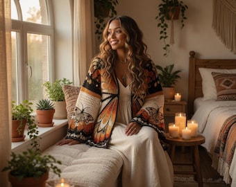 Modello per cardigan all'uncinetto con ali di farfalla monarca / Coprispalle oversize stile boho festival (download PDF)