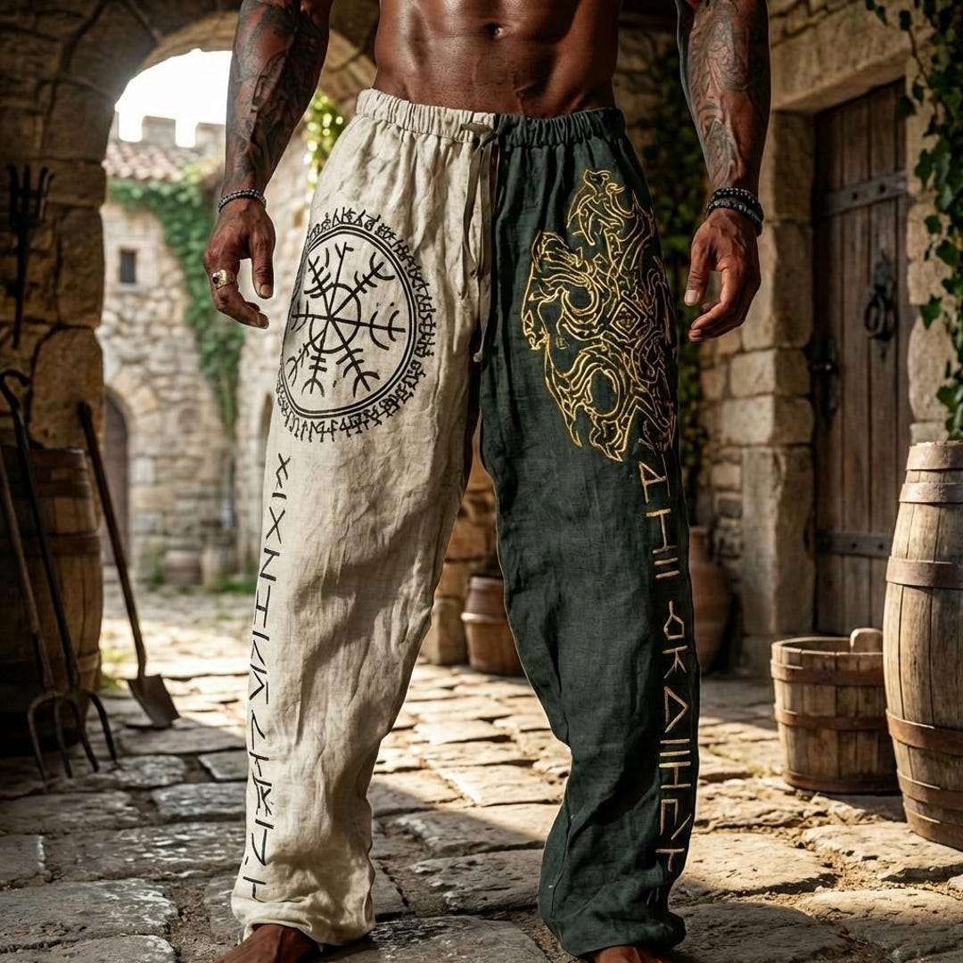 Pant Runes Viking Linen Pants Men | Norse Rune LARP Costume | Medieval Renaissance ...