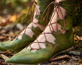 Elvlövstövlar – Fantasyskor med snörning, Skogsälvcosplay, LARP Medeltida Ren Faire-skor