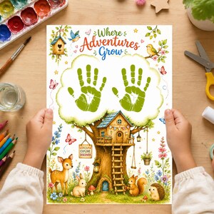 Treehouse Handprint Craft, Where Adventure Grows Printable, Kids Keepsake, Preschool Activity, Toddler Craft