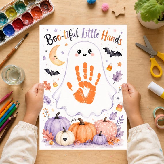 Halloween Handprint Craft, Kids Halloween Keepsake Art, Printable Toddler Activity, PDF Template DIY, Instant Download