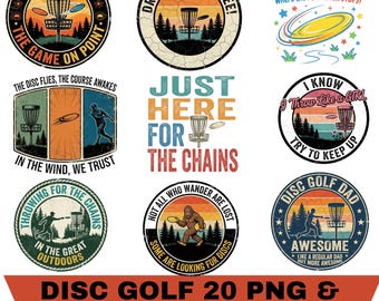 Disc Golf PNG SVG Bundle, Vintage Sunset Designs, Funny Golf Quotes (20 Files)
