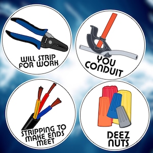 Funny Electrician Vinyl Stickers | Hard Hat, Toolbox Decals (4-Piece Pack)