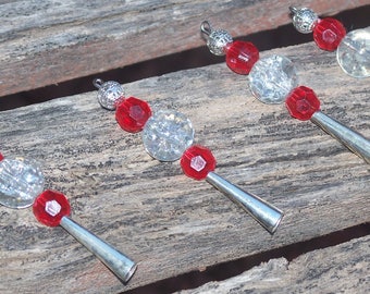 Retro Icicle Christmas Ornaments: Red Bead & Quartz Set