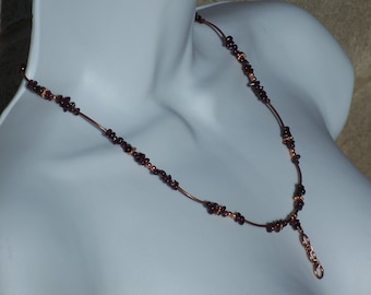 Garnet Necklace With Bronze Plated Tube Beads , January Birthstone Beaded Necklace With Raw Garnet Beads , Valentines Day Gift 21.5 Inches