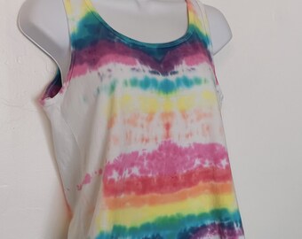 Rainbow Tie Dye Tank Top: Pastel Cotton Summer Top, Women's M (NWT)
