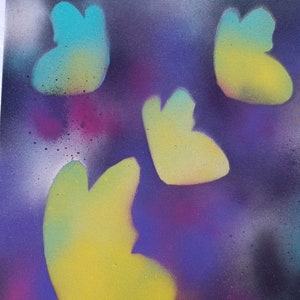 Abstract Butterfly Painting: Yellow, Pink, Purple, and Turquoise Art (14x11)