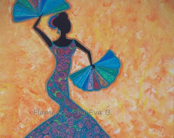 Flamenco Dancer Painting: Colorful Silhouette Art on 16x20 Canvas
